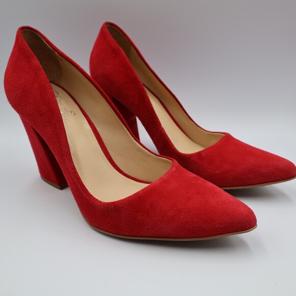 VINCE CAMUTO Red Suede Block Chunky Heels Shoes Size 8M - Picture 2 of 8